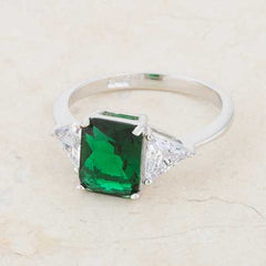 Classic Emerald Green Sterling Silver Engagement Ring