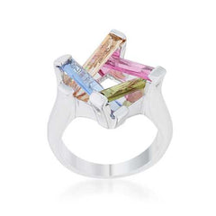 Myra Ring 10ct Multicolor CZ Rhodium Cocktail Ring