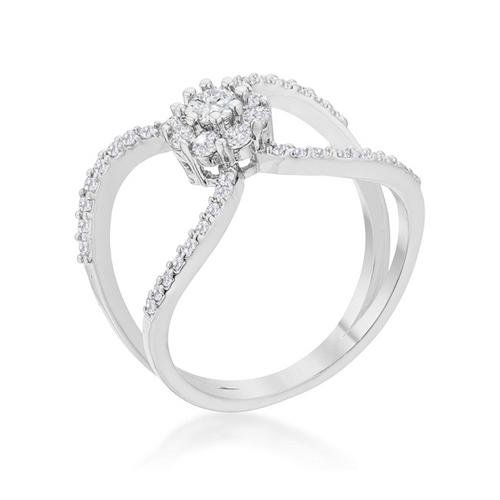 Joyce 0.4ct CZ Rhodium Delicate Floral Wrap Ring