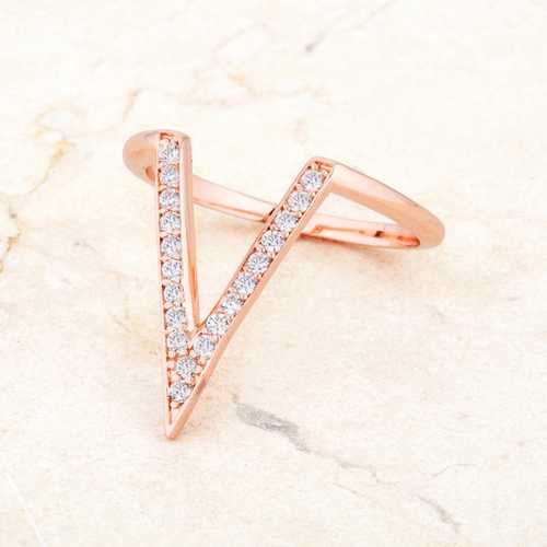 Michelle 0.2ct CZ Rose Gold Delicate V-Shape Ring