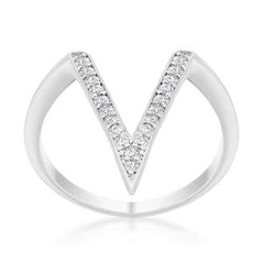 Michelle 0.2ct CZ Rhodium Delicate V-Shape Ring