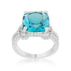 Charlene 6.2ct Aqua CZ Rhodium Classic Statement Ring