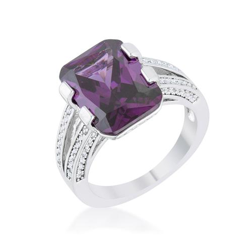 Rema 8.6ct Amethyst CZ Rhodium Emerald Classic Cocktail Ring