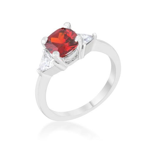 Shonda 1.8ct Ruby CZ Rhodium Cushion Classic Statement Ring