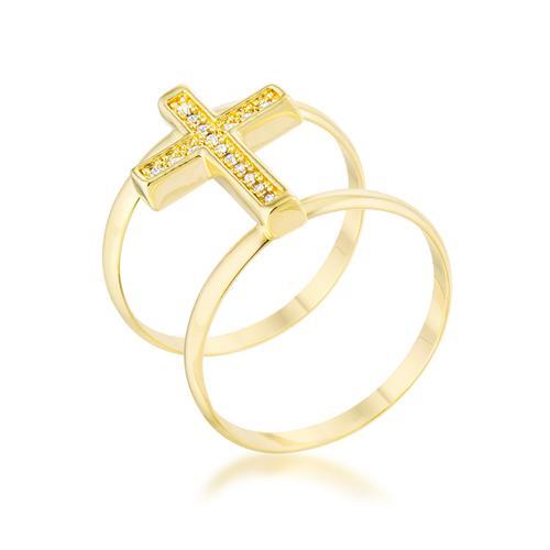 Francis 0.08ct CZ 14k Gold Contemporary Cross Ring