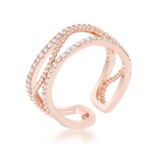 Marina 0.5ct CZ Rose Gold Abstract Cuff Ring