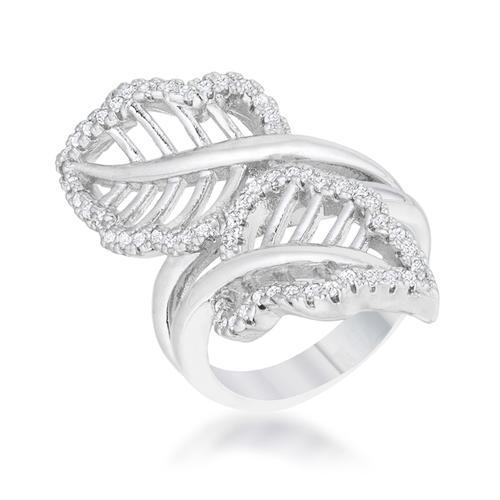 Lina 0.4ct CZ Rhodium Leaf Wrap Ring