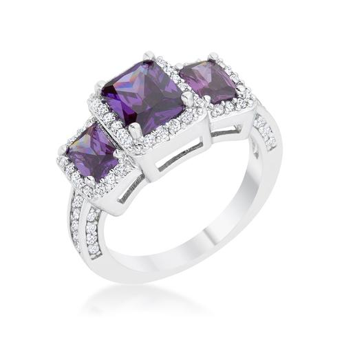 Rita 2.3ct Amethyst CZ Rhodium Classic Trio Ring