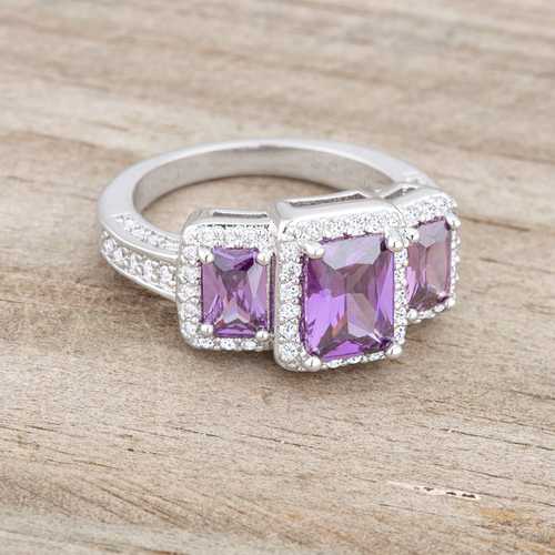 Rita 2.3ct Amethyst CZ Rhodium Classic Trio Ring