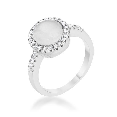 Patricia 0.3ct CZ White Cat's Eye Rhodium Classic Ring