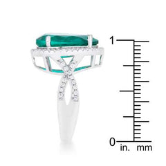 Laura 9.9ct Blue Green CZ Rhodium Classic Teardrop Ring