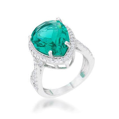 Laura 9.9ct Blue Green CZ Rhodium Classic Teardrop Ring