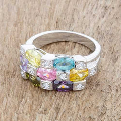 Mina 3.1ct Multicolor CZ Rhodium Cocktail Ring