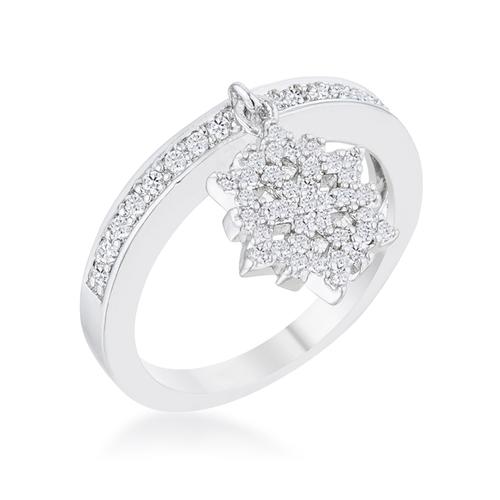 Snowflake 0.35ct CZ Rhodium Simple Holiday Charm Band Ring