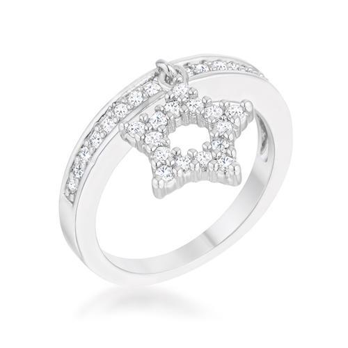 Star 0.25ct CZ Rhodium Simple Holiday Charm Band Ring