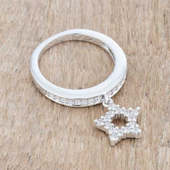 Star 0.25ct CZ Rhodium Simple Holiday Charm Band Ring