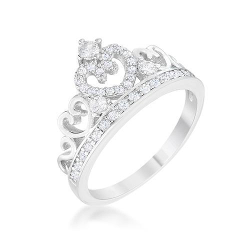 Aurora 0.34ct CZ Rhodium Heart Crown Ring