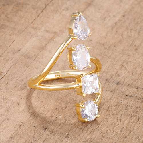 3CT Stunning CZ Goldtone Ring