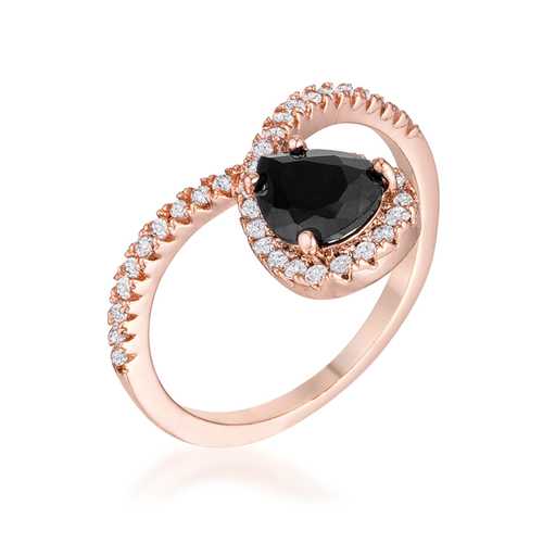 1.5Ct Rose Goldtone Chevron Ring With Onyx CZ