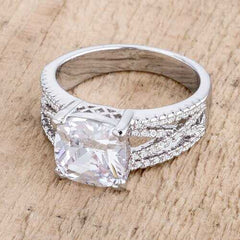 3Ct Elegant Rhodium Plated Criss-Cross Clear CZ Engagement Ring