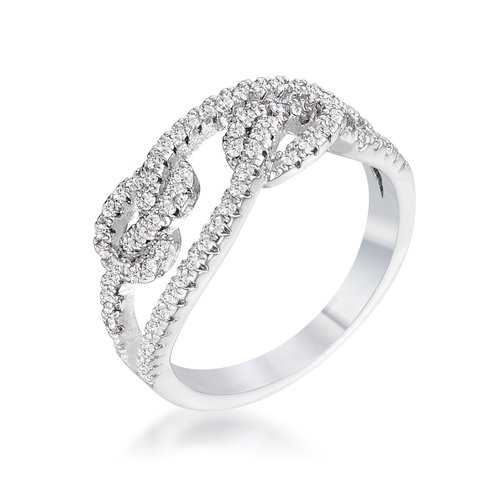 1.15Ct Rhodium Plated CZ Pave Double Knot Ring