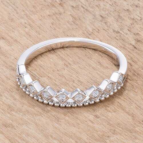 .14Ct Rhodium Plated CZ Mini Crown Stackable Band