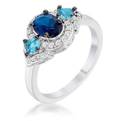 1.3Ct Rhodium and Hematite Plated Shades of Blue CZ Three Stone Engagement Ring