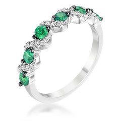 .18Ct Rhodium and Hematite Plated S Shape Emerald Green and Clear CZ Half Eternity Band