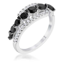 1.06Ct Rhodium & Hematite Plated Graduated Black & Clear CZ Half Eternity Ring