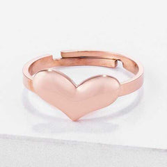 Stainless Steel Rose Goldtone Adjustable Heart Ring