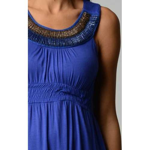 Women's Beaded Neckline Sleeveless Dress