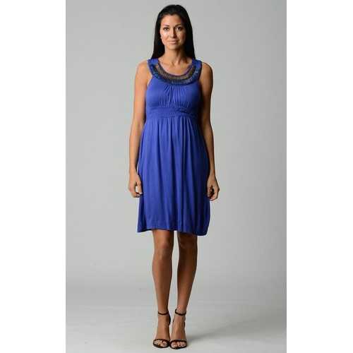 Women's Beaded Neckline Sleeveless Dress