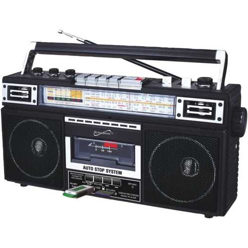 Supersonic Retro 4-band Radio And Cassette Player With Bluetooth (black) (pack of 1 Ea)