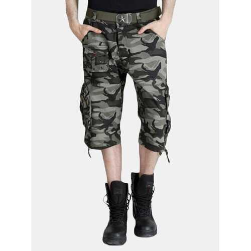 Spring Summer Men's Camo Cargo Shorts Plus Size Multi Pockects Hiking Outdoor Capri