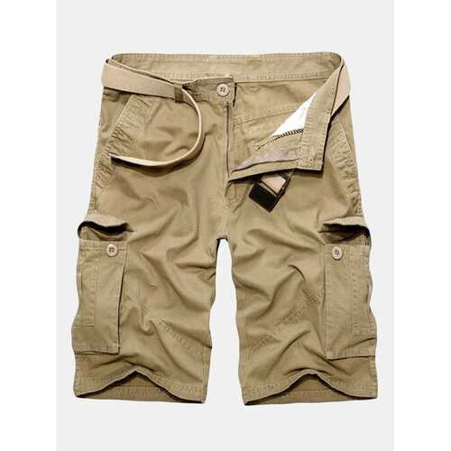 Men's Loose Plus Size Solid Color Big Pockets Casual Cotton Cargo Shorts