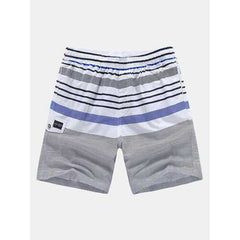 Cool Summer Mens Cotton Stripe Printing Knee Length Shorts Beach Shorts