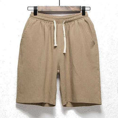 Summer Mens Elastic Waist Drawstring Flax Breathable Knee Length Loose Casual Shorts