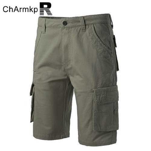 ChArmkpR Plus Size Mens Military Multi Pocket Solid Color Cotton Cargo Shorts