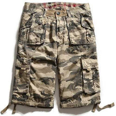 Summer Casual Camouflage Multi-Pocket Cotton Loose Fit Plus Size Cargo Shorts For Men