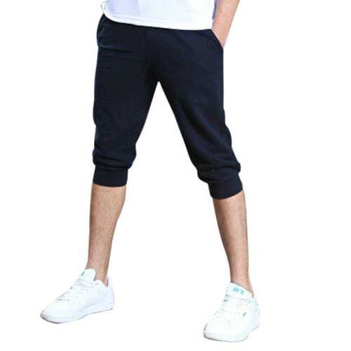 Mens Spring Summer Sports Loose Fit Over Knee Solid Color Darwstring Cotton Shorts