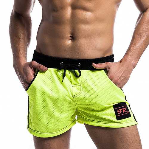 Mens Home Shorts Mesh Breathable Elastic Waist Drawstring Sports Shorts