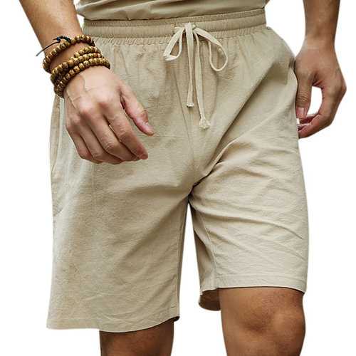 Cotton Linen Drawstring Casual Shorts