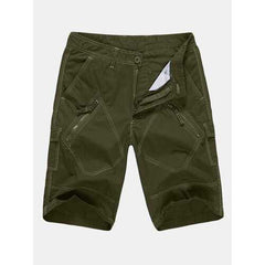 Mens Knee Length Solid Color Cotton Cargo Pants Beach Casual Shorts