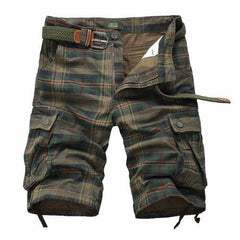 Multi-pocket Cotton Plaid Knee Length Shorts