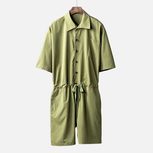 Mens Vintage Drawstring Waist Jumpsuit