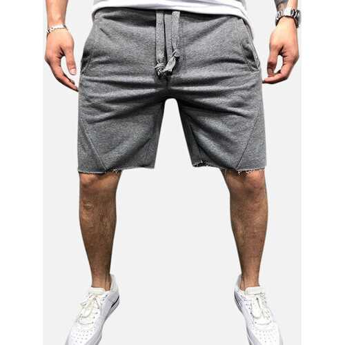 Mens Sports Torn Edge Solid Color Shorts