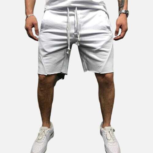 Mens Sports Torn Edge Solid Color Shorts