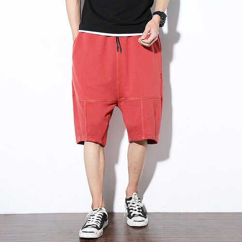 Mens Solid Color Splice Sport Shorts