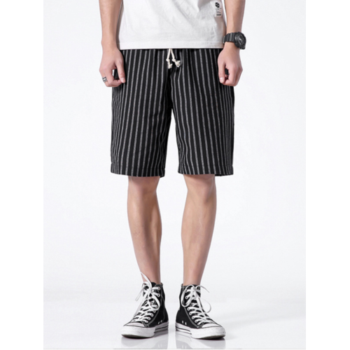 Mens Striped Elastic Waist Loose Shorts