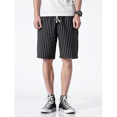 Mens Striped Elastic Waist Loose Shorts